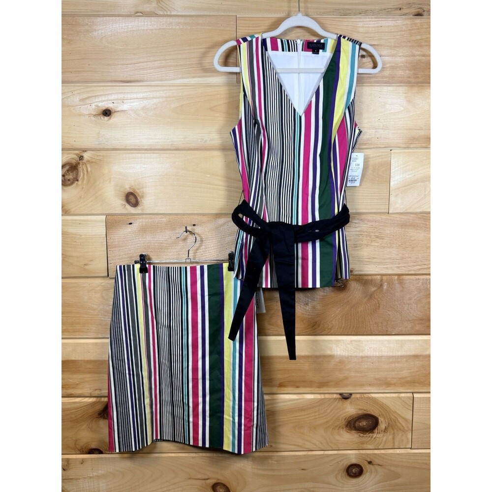 Carlisle women's 2 Piece Shirt And Blouse Size 6 Multi Striped Classic NWT - Picture 2 of 9